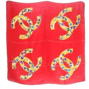 Chanel Bijou Coco Mark Scarf Red